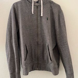 Grey, Ralph Lauren “Polo” zip-up hoodie.